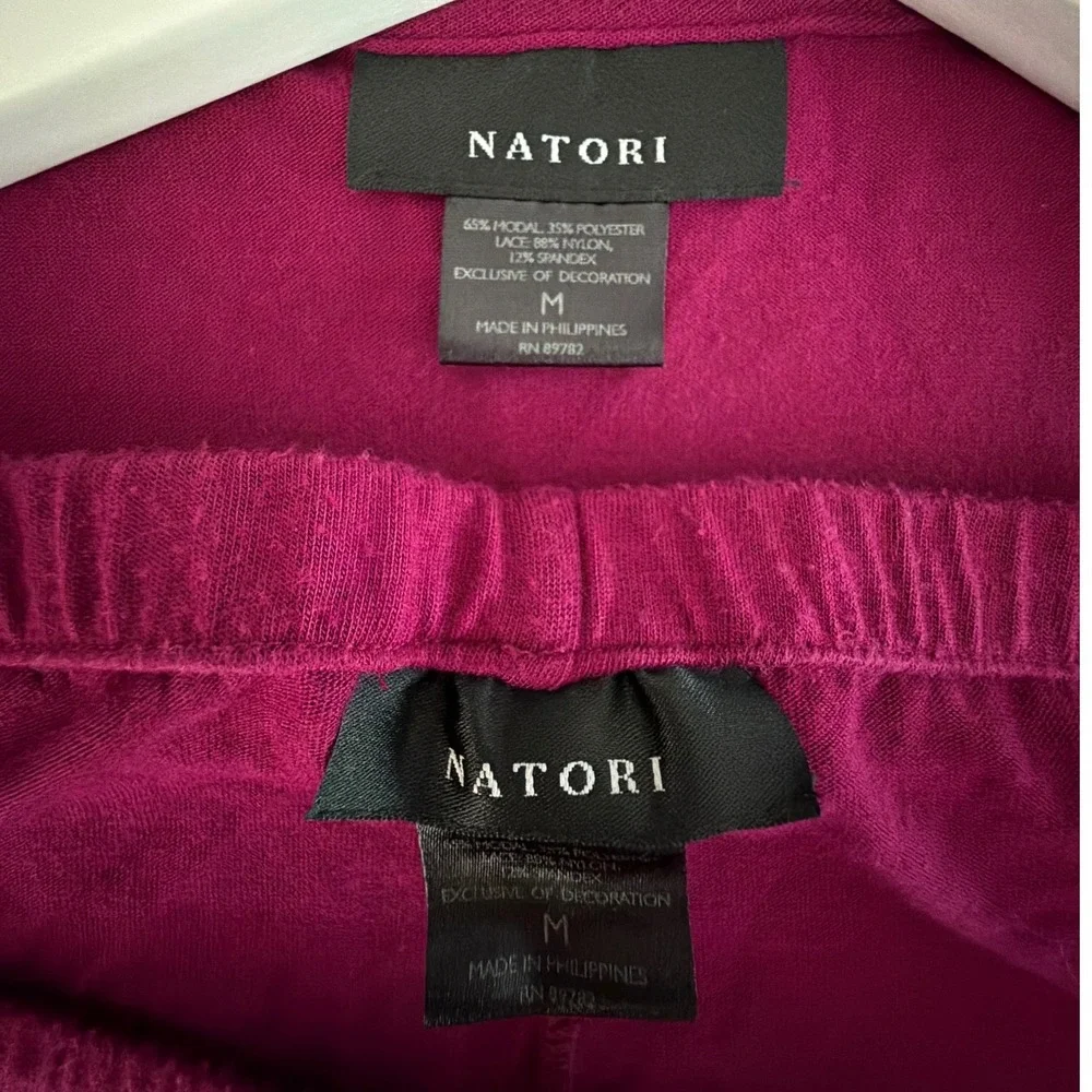 Natori Zen Medium Floral Short Sleeve Pajama Set Heather Night Berry Lace